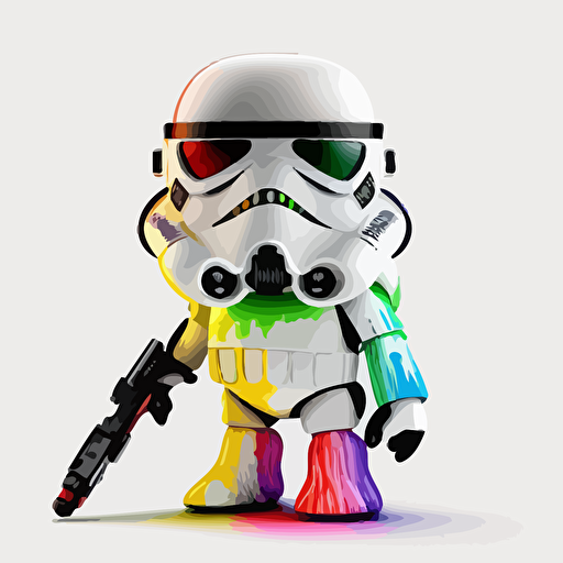 A saturated colorfull baby fur stormtrooper, goofy looking, smiling, white background, vector art , pixar style