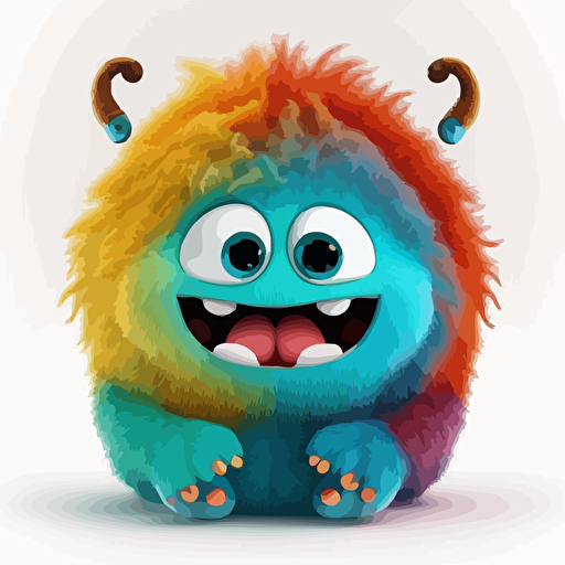A saturated colorfull baby fur korean monster, goofy looking, smiling, white background, vector art , pixar style