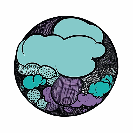 sticker of empty speech bubble on white background, vector, teal, purple, black, by Charles Burns,