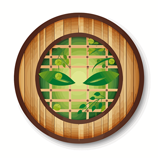 wooden face mask in circle, vector style, brown, green