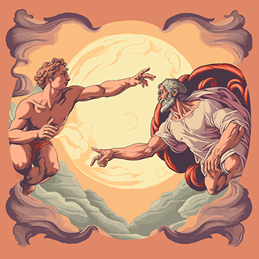 the creation of adam from michelangelo but vector illustration style