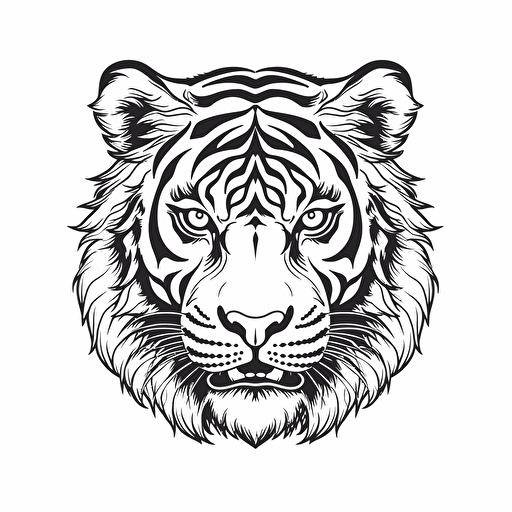 tiger head No Shadow. Cartoon. Coloring page. Vector. Simple.