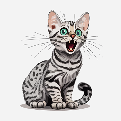 A cartoon mini bengal silver cat vector illustration meowing cute