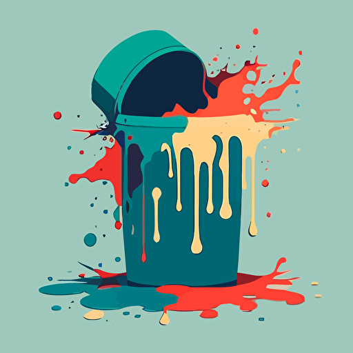 Flat design of spilled paint bucket, high quality, vector art, clean background