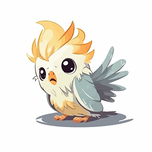 cute cockatiel that thinks it's a dragon with its wings spread design, 2d, vector, white background