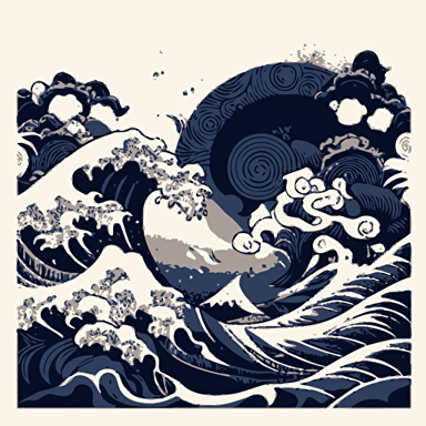waves in the style of japanese art, vector, illustration, no background