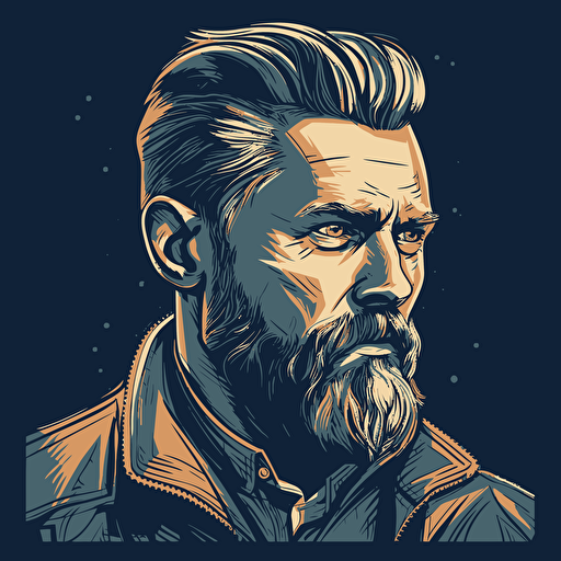 vector art style 38 year old white man, slicked back hair and beard, in the style of Micheal Parks