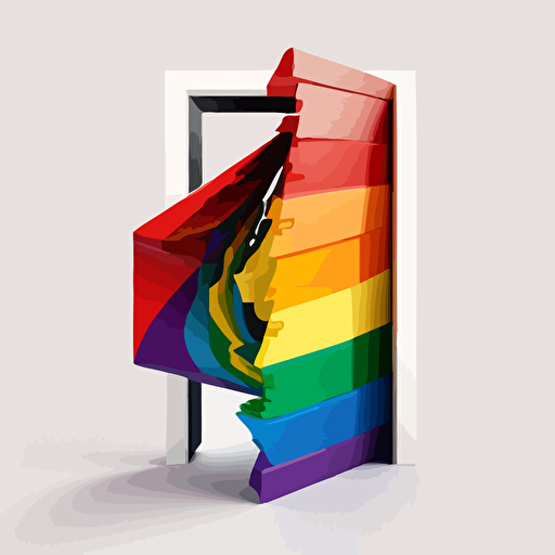 a vector logo of a door made of a pride flag blowing open on a white background