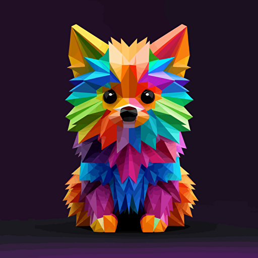 colorfull origami Pomeranian puppy dog, vector art, black background