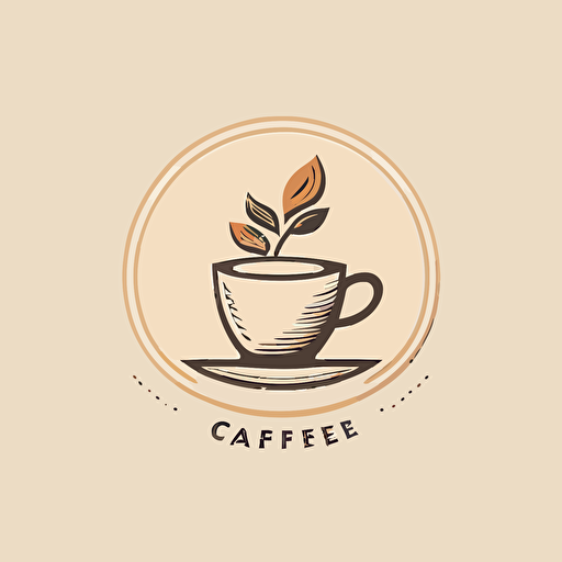 simple flat coffee cup logo for a cafe, beige background, vector style