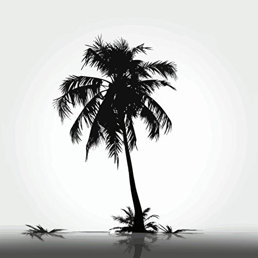 black silhouette of a palm tree, white background, vector art, black color only, white background, simple