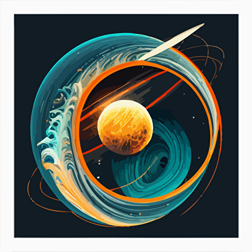 laser beam, spark, earth and moon in a swirl of orange and turquoise, white background, insanely detailed Vector illustration, style by Illumination