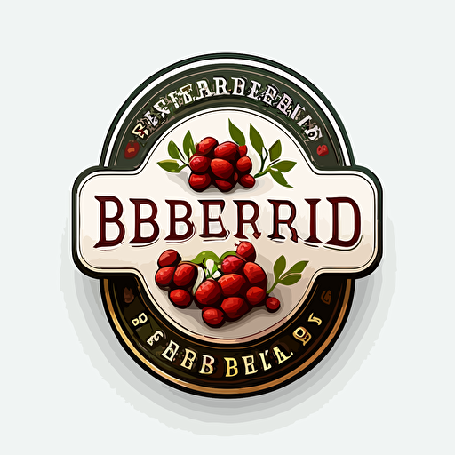 High End beer brewery logo featuring cranberries in the logo, white background, vector art, flat-logo style
