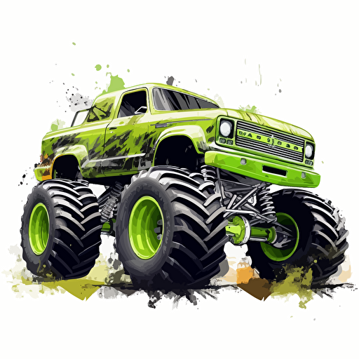 lime green Monster truck vector art white background