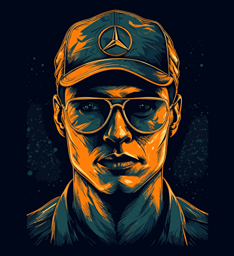 abstract vector illustration the driver of a mercedes in full uniform and sunglasses, in the style of furaffinity, charismatic