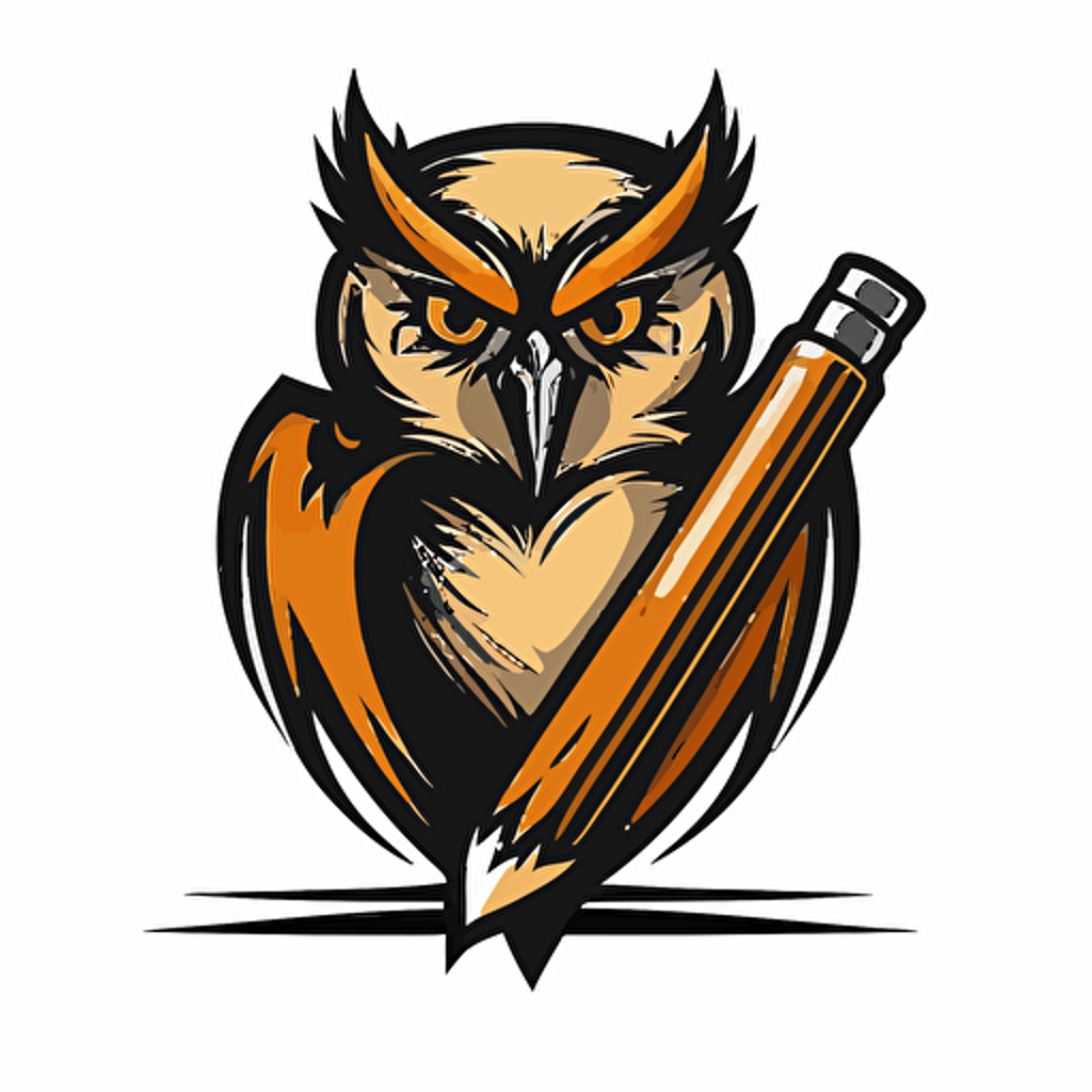 a mascot logo of an owl with a pencil, simple, vector