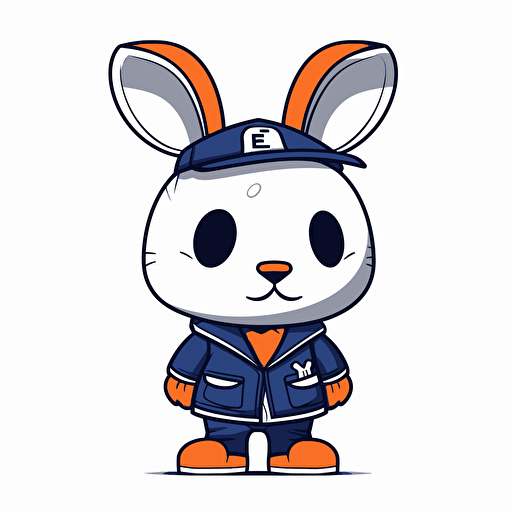 a vector picture in Unreal Engine depicting a rabbit funko pop dressed with fashionable clothes in Chelsea soccer colors clothes illustration, white background for a clean, minimalist design, sticker style