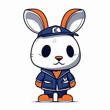 a vector picture in Unreal Engine depicting a rabbit funko pop dressed with fashionable clothes in Chelsea soccer colors clothes illustration, white background for a clean, minimalist design, sticker style