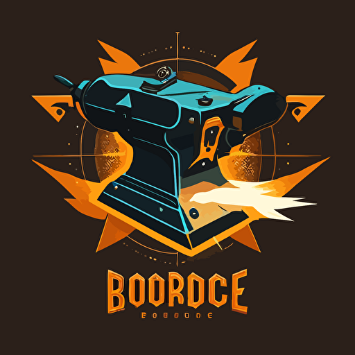 a vector logo design for BoForge, with an anvil in black, in the style of retro-futuristic propaganda, Sparks and fire, simplistic, minimalism, bamileke art, fantastical machines, bronze and amber, primitivist realism, solapunk, flat composition