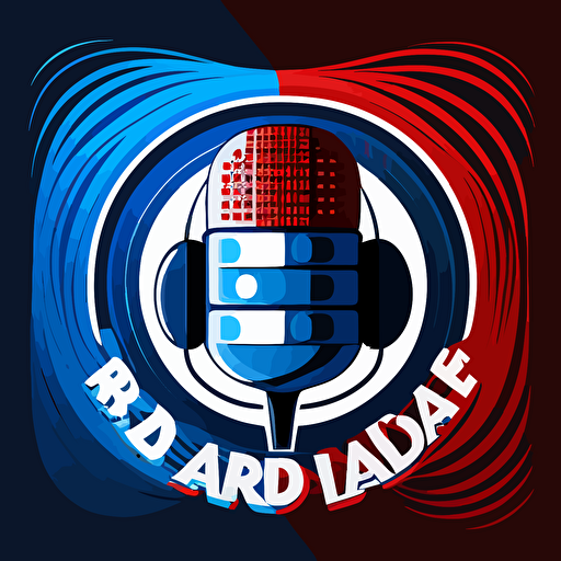 a 2D vector logo for a nerdy podcast, blue red white and black colors