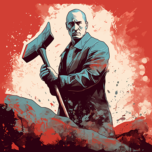 Putin holding shovel in Obey theme, vector, highly detailed, gritty