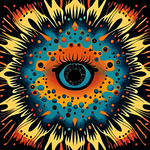 cosmic mandala made of eyes by Kazumasa Nagai , flat colors, 2d vector art, comic book style