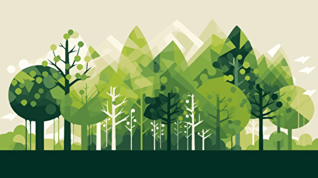 a simple stacked trees and nature illustration. Artsy flat vector illustration,. This visual incorporates the vibrant green colors . it must be a footer and the top of visual 2/3 must be white