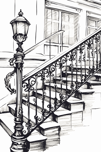 wrought iron railing sketch, vector