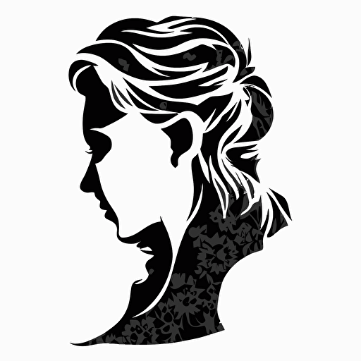 flat vector, black on white background, silhouette of Elsa from Frozen head, side profile v 5