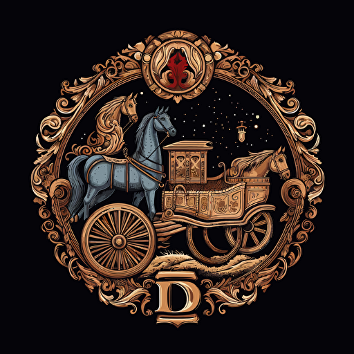 D&D wagon and horse token, vector, black background