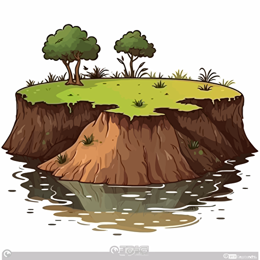 clipart of mound of dirt with pond in front, vector, white background, simple
