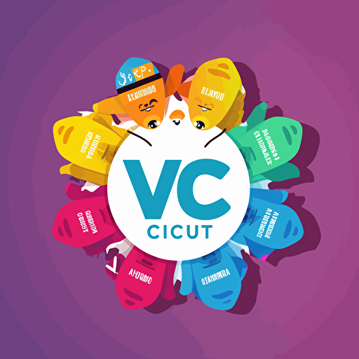 a logo with a funny theme representing a chat group whose members are employees on the 4th floor of an organization called VCCI, creative, colorful, chit chatting style, vector logo