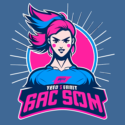 a mascot logo for a girls Softball team, using blue and pink, simple, vector
