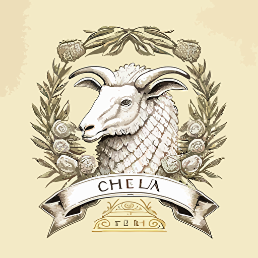 line drawing coat of arms, iowa barn:2, sheep head, corn wreath:2, Vector