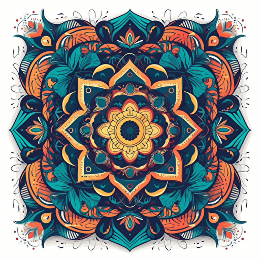 geometric modern vector style square mandala with separate colored layers with details only white background