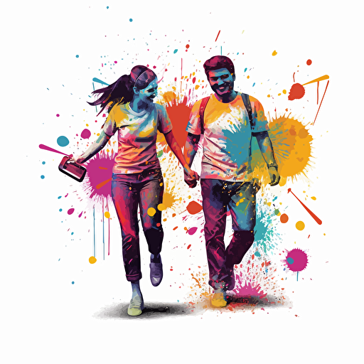 two vector people playing holi