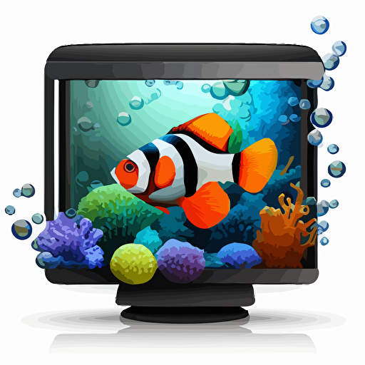 vector logo multi color on white background clown fish in a aquarium that is a black terminal promt from a computer