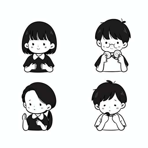 Illustrations of children happily thinking about the future, flat design,vector art, line drawing, black and white, simple and beautiful,