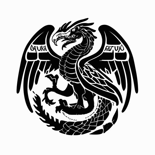 simple geometric mascot iconic logo of mexican eagle with snake black vector, on white background