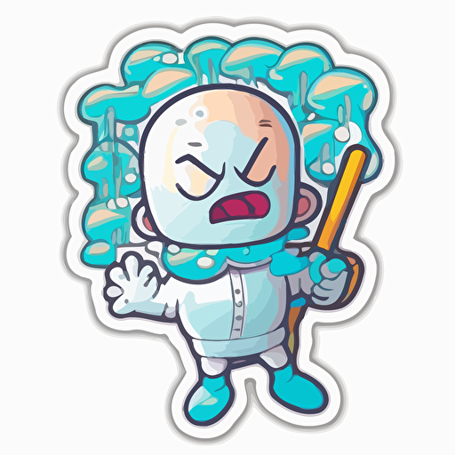sticker, Happy Colorful Mr. Freeze, kawaii, contour, vector, white background