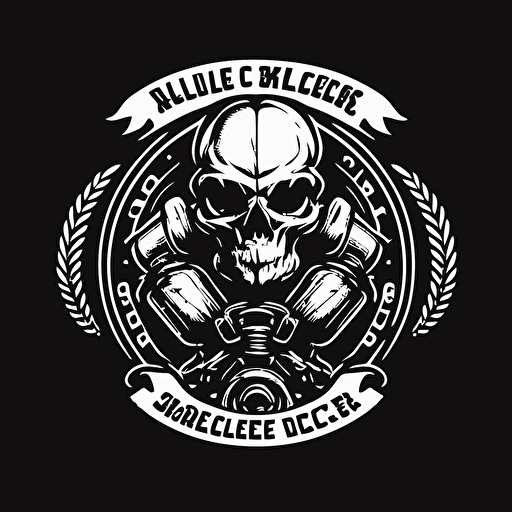 motorcycle club logo, Cafe racer and skeletor, simple vector, black and white