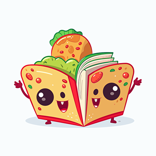 tacos 🌮 using book 📖 as shell , 2d, cartoon, clip art, vector, simple, transparent background