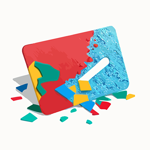 credit card with a bite taken out of it, vector flat, isometric, minimalist, red, green, blue, simple