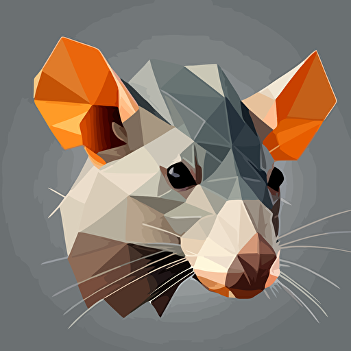 create a low poly, frontal looking , symetric head of a rat in flat minimalistic vector style colors and shapes