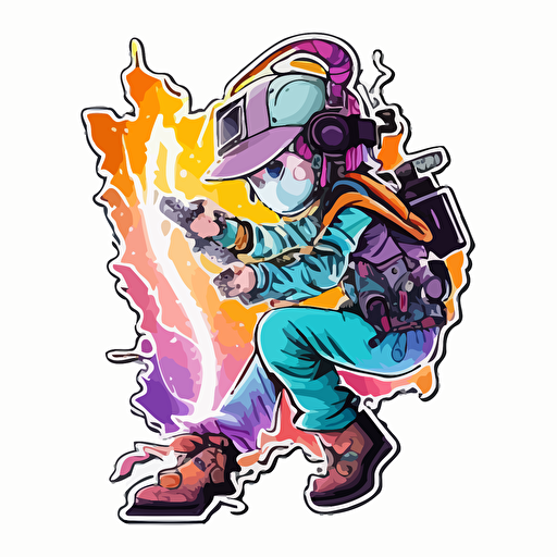 welder , Sticker, Playful, Electric Colors, Anime, Contour, Vector, White Background, Detailed