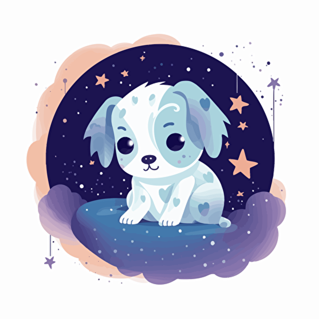 cute kawaii astral pup, logo, white background, vector