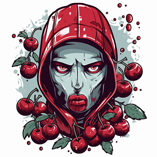 create a full cherry, animated, graffiti style, with a face, japanese, air freshner, vector, sticker style, grand theft auto V theme art no background