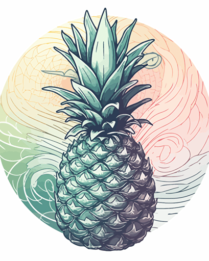 spiral ananas, minimalistic, retro aesthetics, vector image, sticker, pastel pantone colors, white background