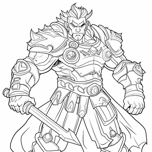 2d illustration, simple vector warrior coloring page