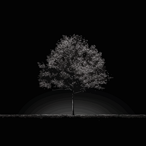 flat Black background hight contrasted by a white vectorise and minimal style squared tree
